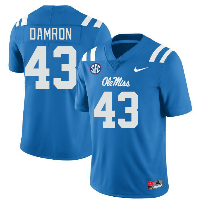 Men #43 Jack Damron Ole Miss Rebels College Football Jerseyes Stitched Sale-Powder Blue